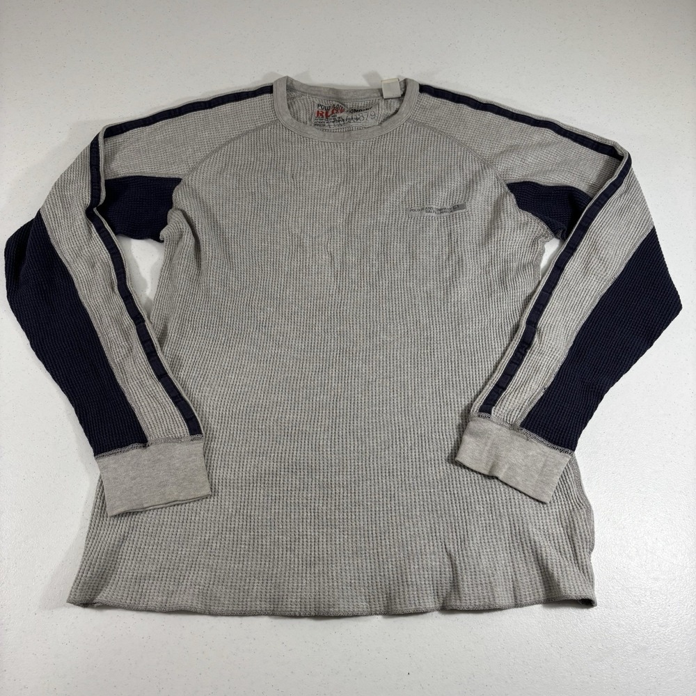 VTG Polo Jeans Co Shirt Mens M Thermal Blue Gray  Long Sleeve Crew Neck RL67 EUC